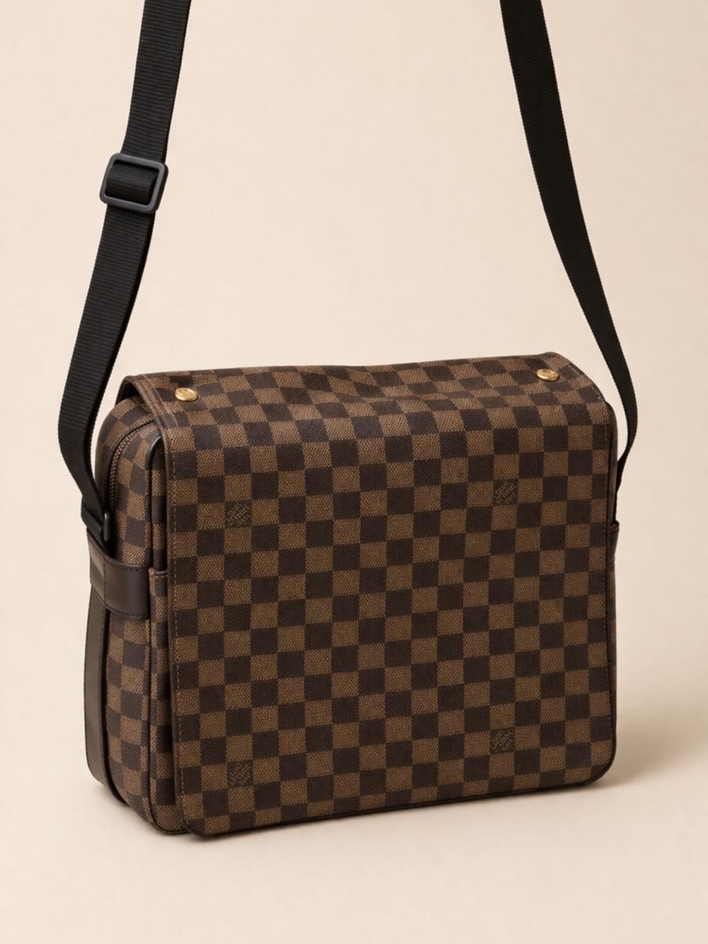 Louis Vuitton Brown Checkered Crossbody Bag with Black Strap